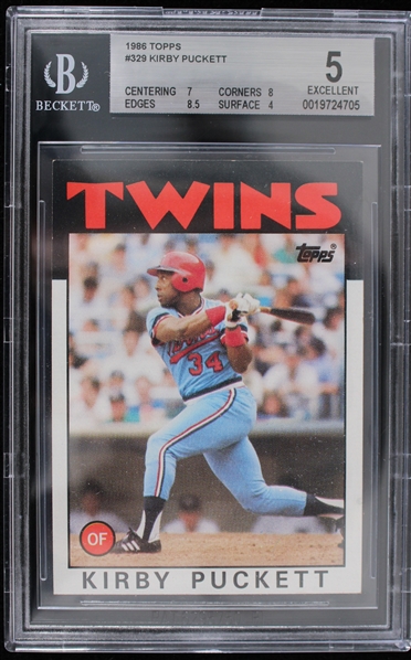 1986 Kirby Puckett MN Twins #329 Topps Slabbed Card (Beckett 5 EXCELLENT)