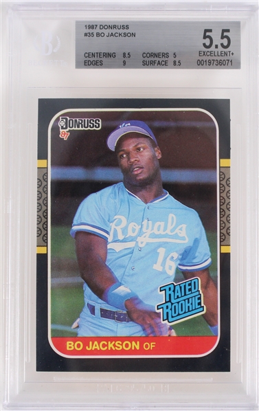 1987 Bo Jackson Kansas City Royals #35 Donruss Slabbed Card (Beckett 5.5 EXCELLENT+) 