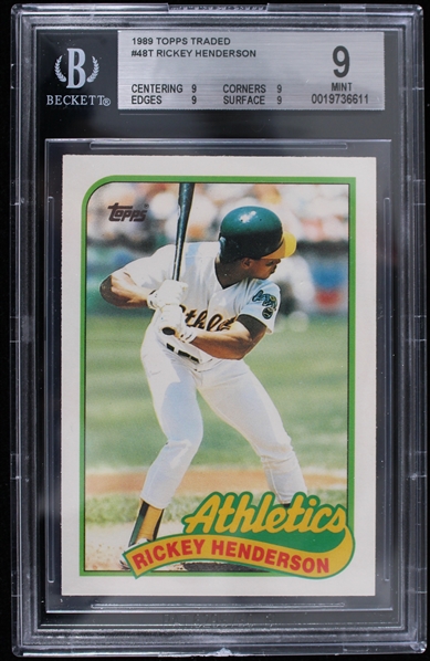 1989 Rickey Henderson Oaklands As #48T Topps Slabbed Card (Beckett 9 MINT) 