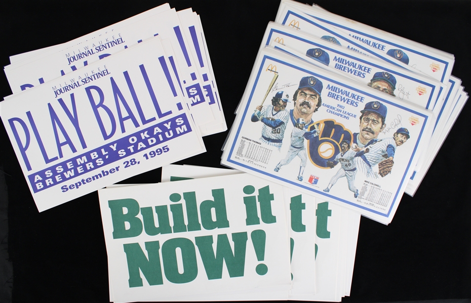 1980s-90s Milwaukee Brewers Placemats & 11"x17" Milwaukee Journal Sentinel Prints (Lot of 45+)
