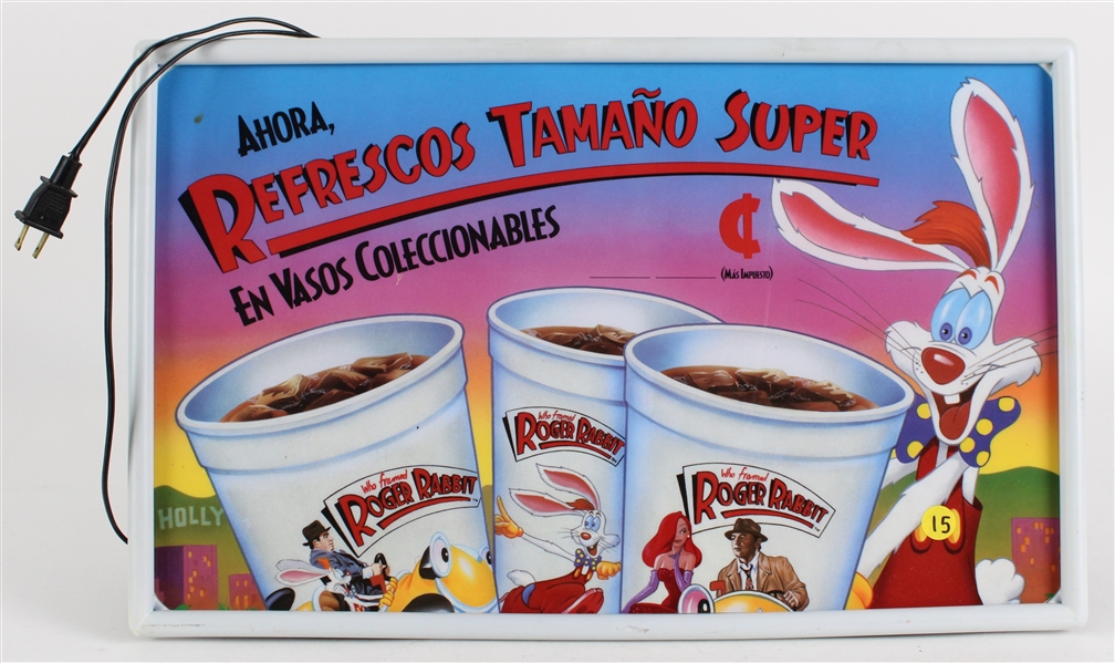 1988 Who Framed Roger Rabbit Spanish Refreshment 21"x13"x6" Sign