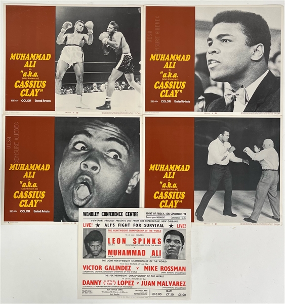 1970-78 Muhammad Ali World Heavyweight Champion Fight Poster & AKA Cassius Clay Lobby Cards - Lot of 5 (Troy Kinunen Collection)