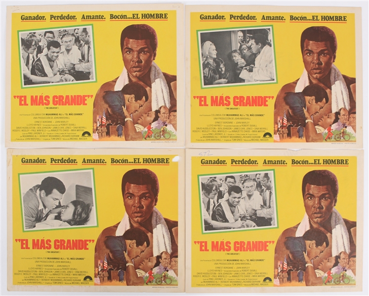 1977 Muhammad Ali El Mas Grande 11" x 14" Spanish Language Lobby Cards - Lot of 4 (Troy Kinunen Collection)