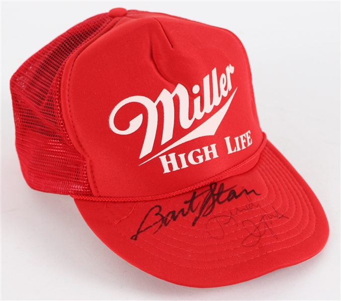 1990-91 Multi Signed Miller High Life Cap w/ Bart Starr, Lindy Infante, Barry Alvarez, Del Harris, Bob Harlan & Pat Richter (JSA)