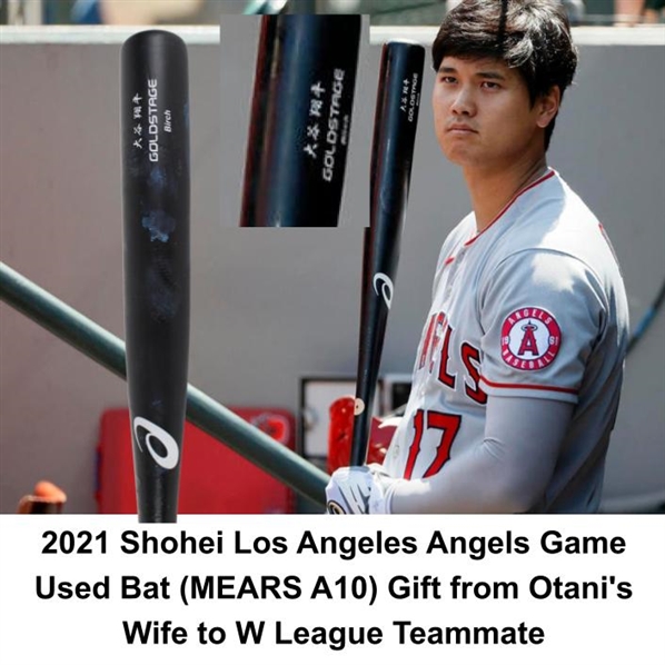 2021-22 Shohei Otani Los Angels Angels Game Used Bat (MEARS A10) Gift from Otanis Wife to W League Teammate 