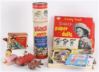 1930s-50s Toy Collection w/ Disneys Donald Duck Rubber Toy Car & more (Lot of 5)