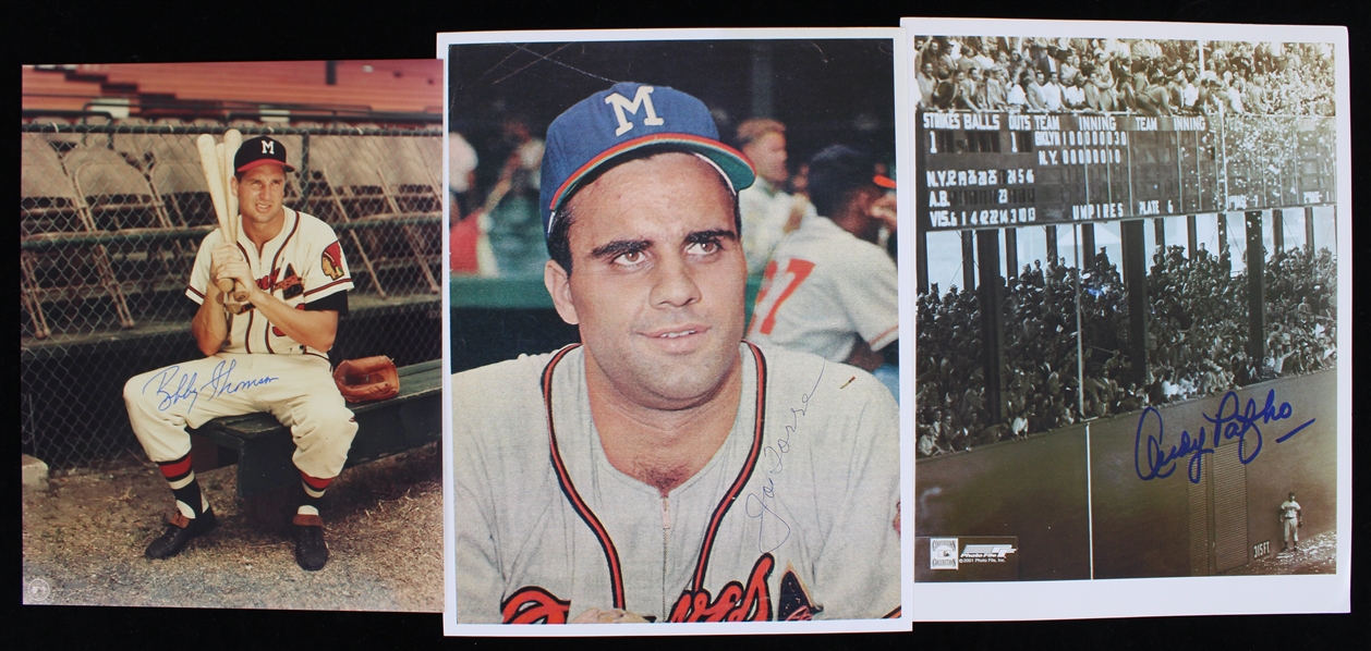 1950s Bobby Thomson, Joe Torres, Andy Pafko Milwaukee Braves Signed 8"x10" Photos (Bud Lea Collection) 