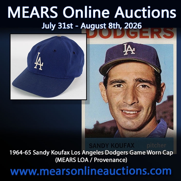 1964-65 Sandy Koufax Los Angeles Dodgers Game Worn Cap (MEARS LOA / Provenance) 
