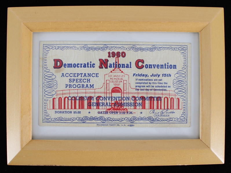 1960 Democratic National Convention 5"x7.5" Framed Admission Ticket 