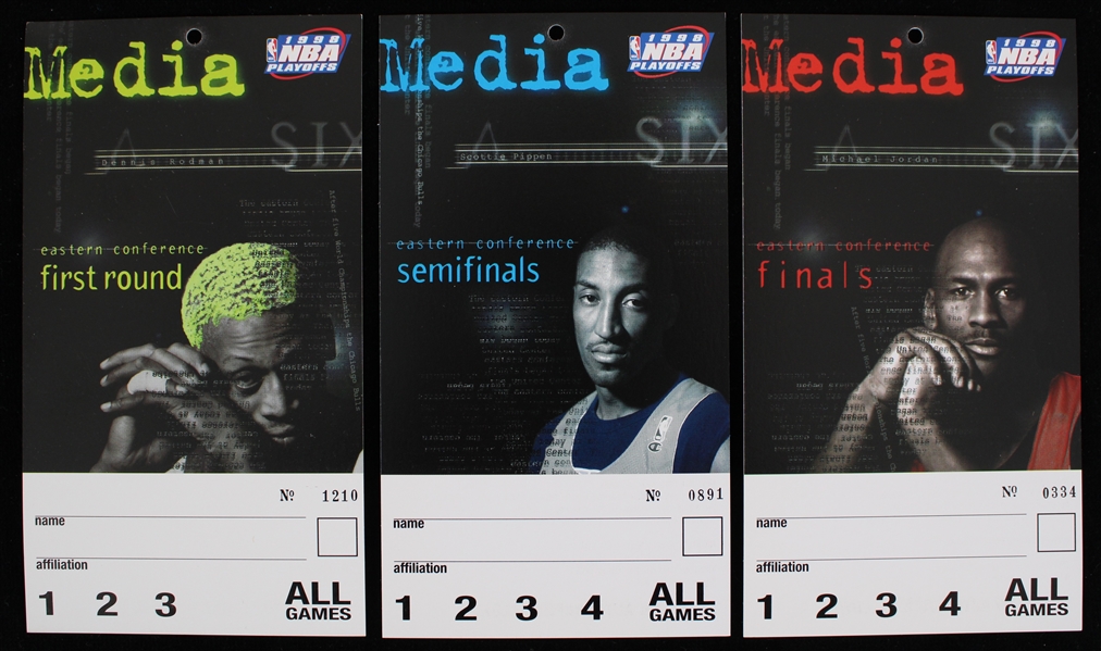 1998 Jordan, Rodman, Pippen NBA Playoffs Media Passes (Lot of 3)