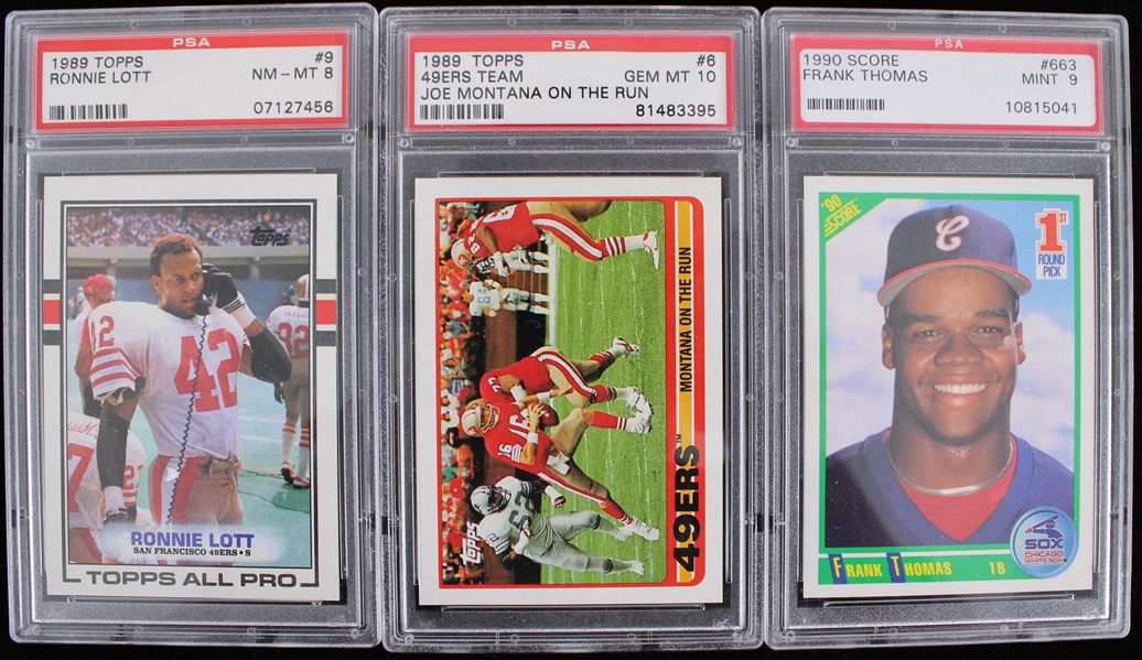 1989-90 Joe Montana, Frank Thomas, Ronnie Lott Trading Cards (PSA Slabbed)