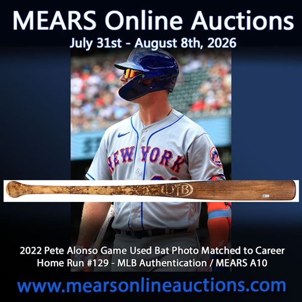 2022 Pete Alonso Game Used Bat Photo Matched to Career Home Run #129 - MLB Authentication / MEARS A10
