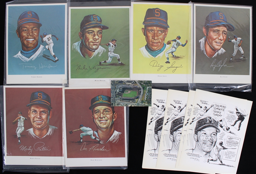 1968-70 Seattle Pilots Wheeldon Portraits, Sicks Postcard, & Tailwind Tommy Harper Leaflets (Lot of 17)