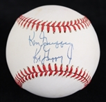 1984-94 Ken Griffey Jr & Senior Signed OAL Brown Baseball (JSA) 