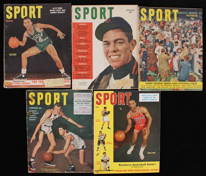 1950-56 Sport Magazines Featuring Bob Cousy, Sihugo Green & more (Lot of 5)
