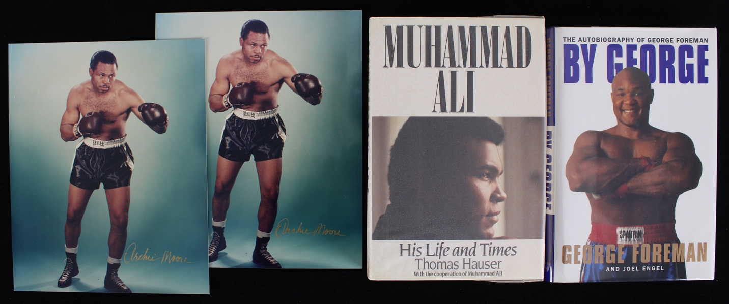 1990s Muhammad Ali, George Foreman Signed Books w/ Archie Moore Signed Photos (Lot of 4)(JSA) 