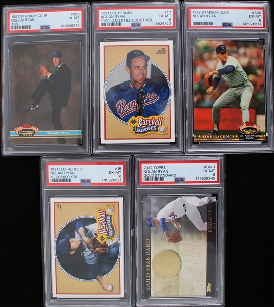 1991-2012 Nolan Ryan Texas Rangers PSA Slabbed Cards (Lot of 5)