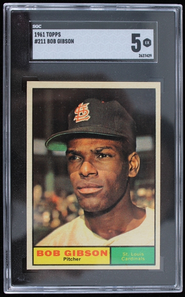 1961 Bob Gibson St Louis Cardinals #211 Topps Card (SGC Slabbed 5 EX)