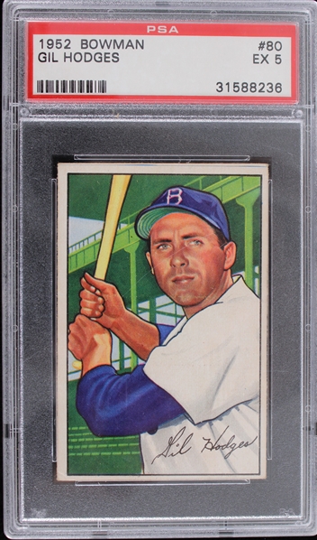 1952 Gil Hodges Brooklyn Dodgers #80 Bowman Card (PSA Slabbed EX 5)