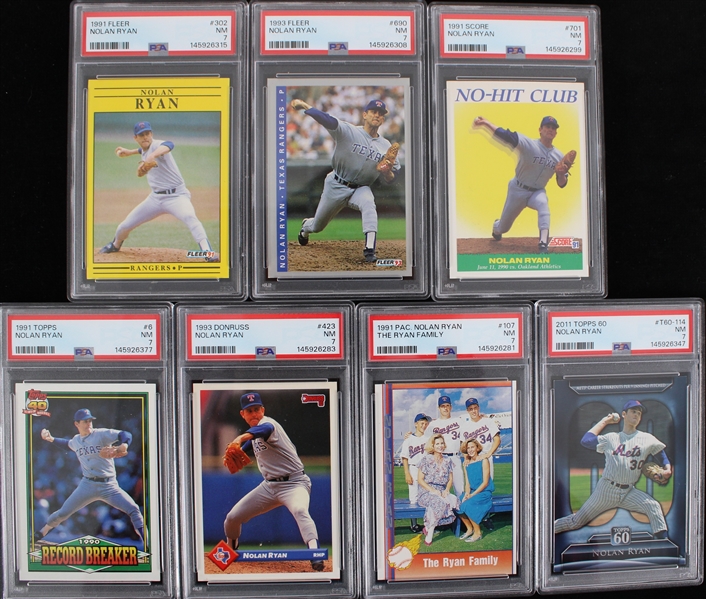 1991-2011 Nolan Ryan Texas Rangers PSA Slabbed Cards (Lot of 7) 