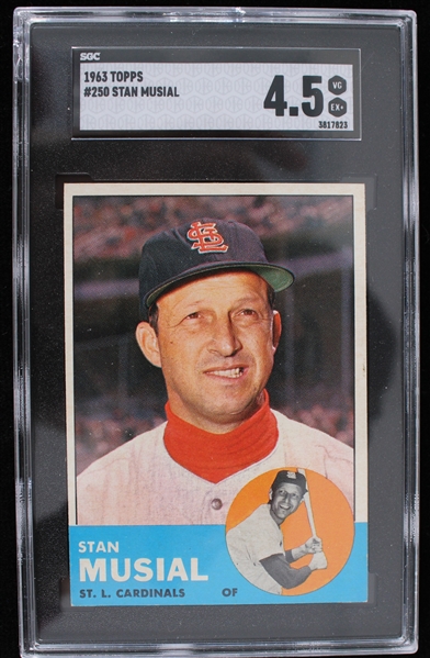 1963 Stan Musial St Louis Cardinals #250 Topps Card (SGC Slabbed 4.5 VG EX+) 