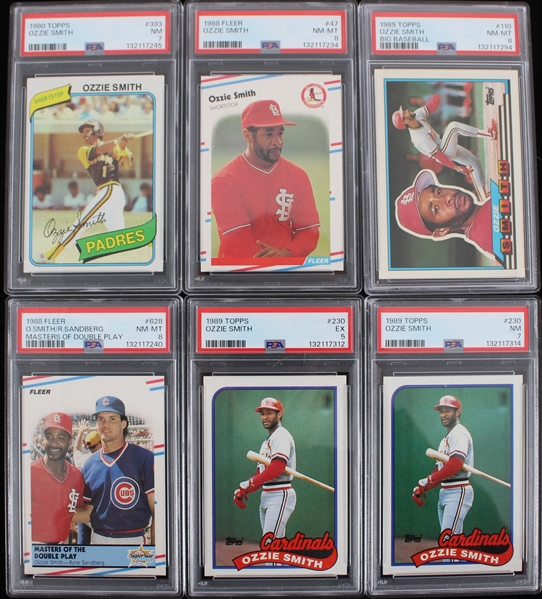 1980-89 Ozzie Smith St Louis Cardinals PSA Slabbed Trading Cards (Lot of 6) 
