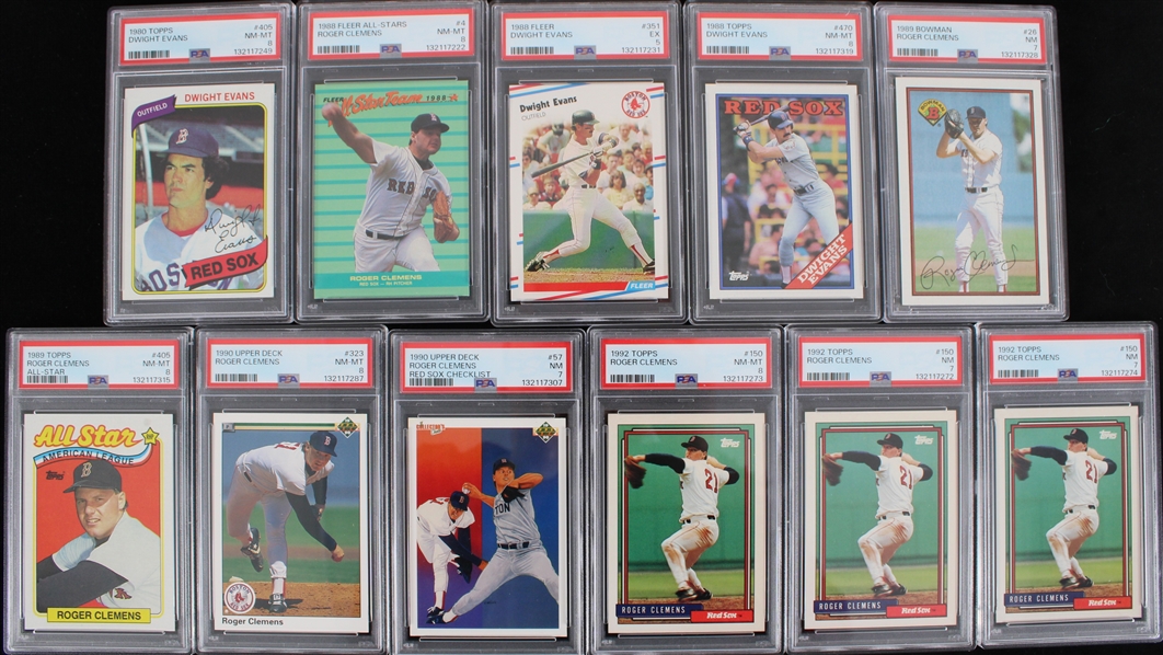 1980-92 Roger Clemens & Dwight Evans Boston Red Sox PSA Slabbed Trading Cards (Lot of 11) 
