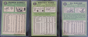 1967 Whitey Ford, Ruben Gomez, Al Kaline Topps Trading Cards (Lot of 3)