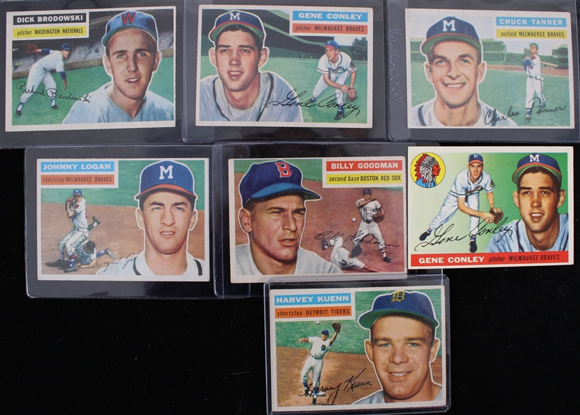 1956 Topps Trading Cards w/ Harvey Kuenn, Gene Conley & more (Lot of 7) 