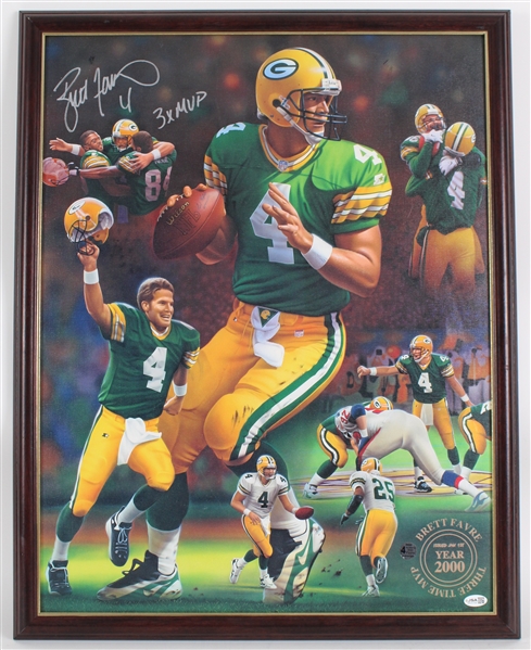 2000 Brett Favre Green Bay Packers Signed 22"x28" Framed 3 Time MVP Print *JSA / Favre Hologram* 