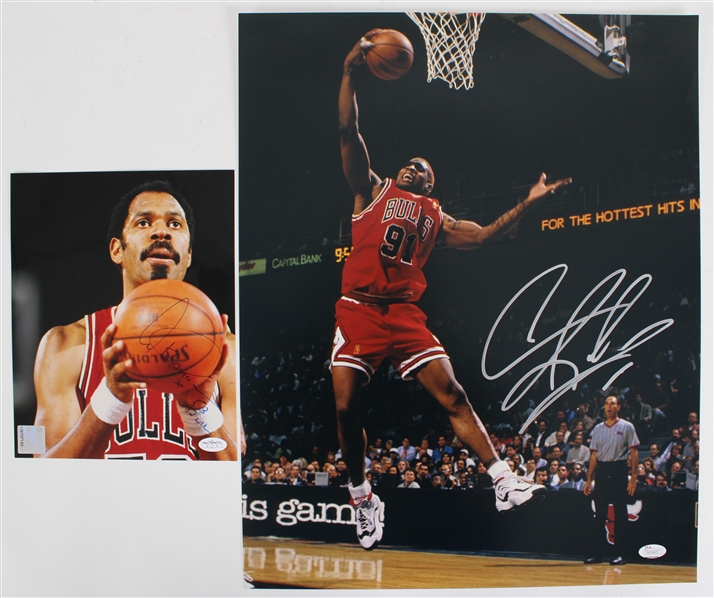 1990s Denis Rodman Chicago Bulls Signed 16"x20" Photo w/ Artis Gilmore Signed 8"x10" *JSA*