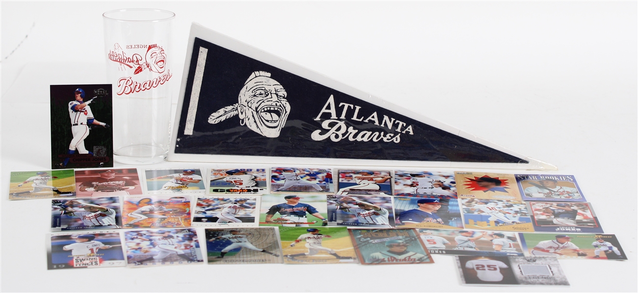 1960s-90s Milwaukee Braves / Dodgers Glass, Braves 15" Pennant, MLB Trading Cards (Lot of 28)