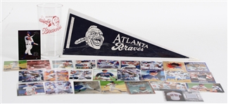 1960s-90s Milwaukee Braves / Dodgers Glass, Braves 15" Pennant, MLB Trading Cards (Lot of 28)