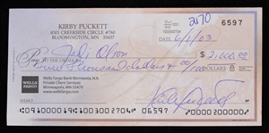 2003 Kirby Puckett Minnesota Twins Signed Personal Check (Jodi Olson COA)(JSA) 