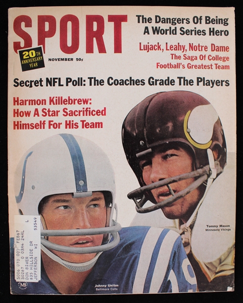 1965 Johnny Unitas & Tommy Mason Sport Magazine 
