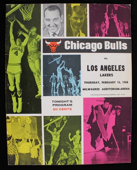 1968 Chicago Bulls vs Los Angeles Lakers Milwaukee Arena Program  