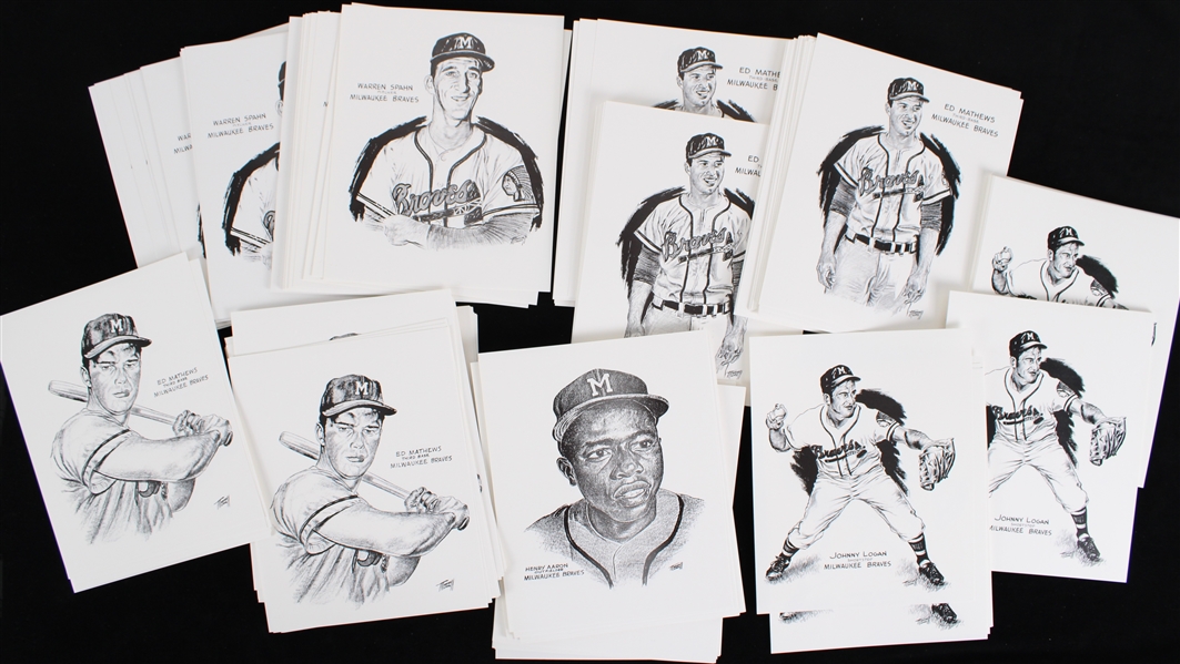 1950-80s Milwaukee Braves 8"x10" Reproductions w/ Squirt LE Baseball Game Cards (Lot of 700+)