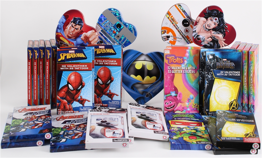 2020s Spider-Man, Avengers & more Valentines w/ Tattoos, Sealed Chocolates (Lot of 30) 