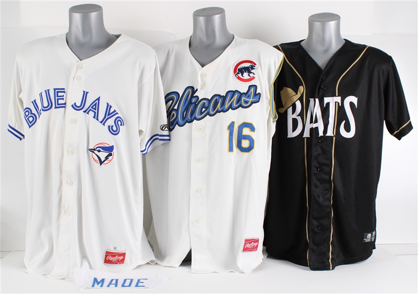 2010s-20s Alan Roden Blue Jays, Bats, & Pelicans Game Worn Jerseys/Vest (Lot of 3)
