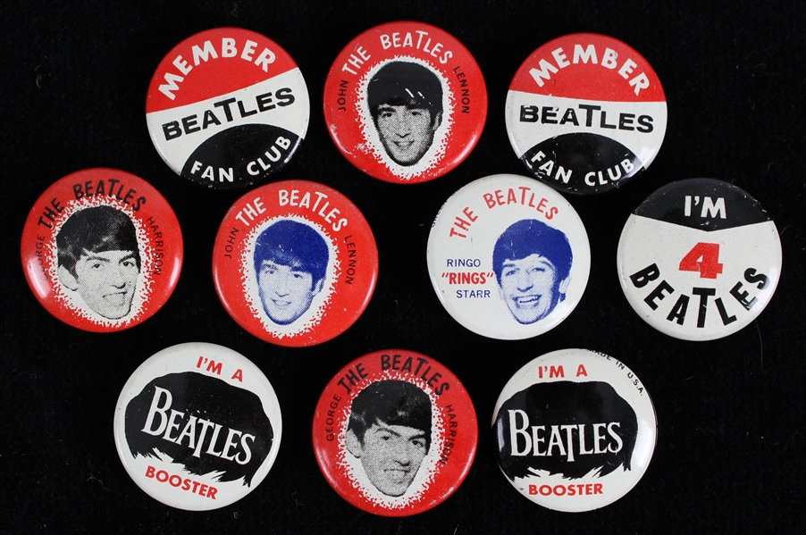 1964 Beatles 1" Pinback Buttons (Lot of 10)