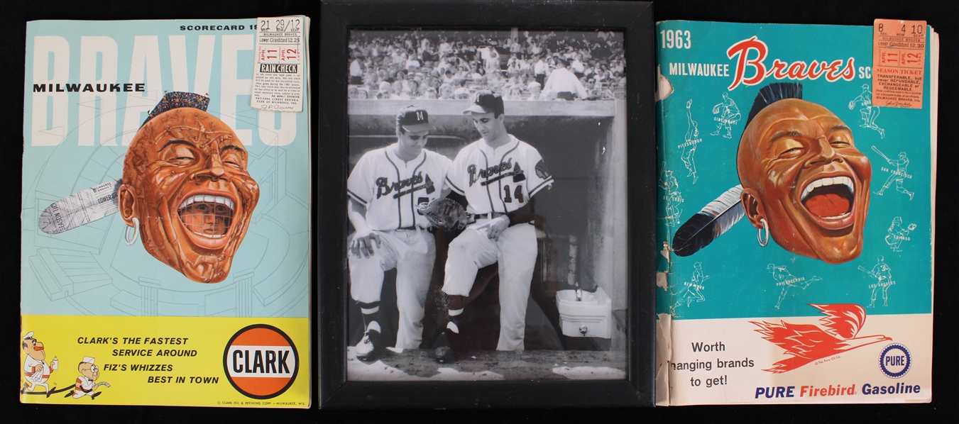 1960s Milwaukee Braves Programs, Ticket Stub, Framed 8"x10" Photo (Lot of 3)