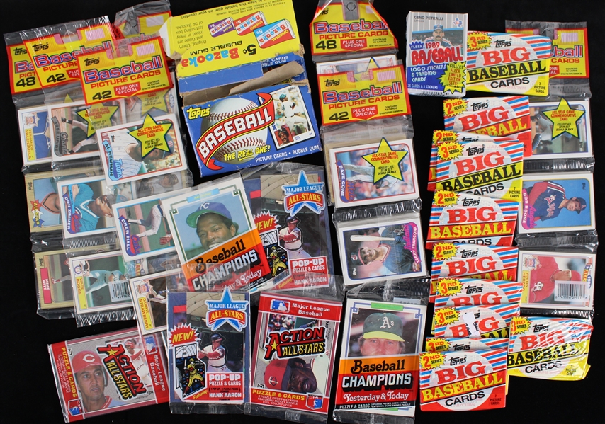 1980s Topps Sealed Rack Packs, BIG Baseball Cards & more (Lot of 24)