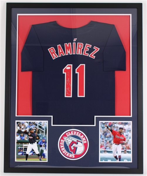 2013-present Jose Ramirez Cleveland Guardians Signed 34"x43" Framed Jersey *JSA*