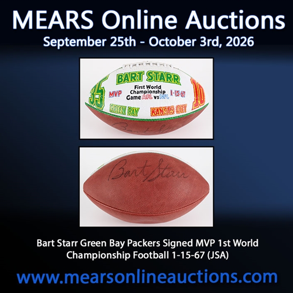 Bart Starr Green Bay Packers Signed MVP 1st World Championship Football 1-15-67 (JSA)