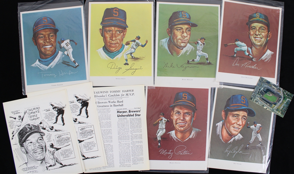 1960s Seattle Pilot Portraits by John Wheeldon, Tommy Harper Leaflets, Sicks Stadium Postcard (Lot of 12)