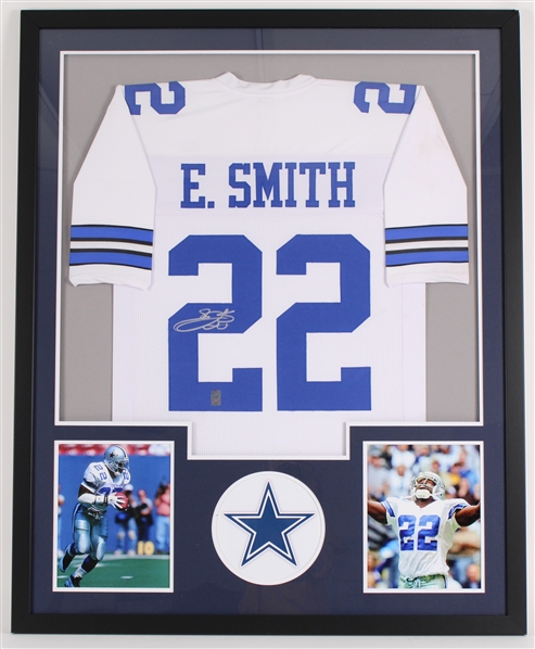 1990-2002 Emmitt Smith Dallas Cowboy Signed 35"x43" Framed Jersey (Emmitt Smith Hologram)
