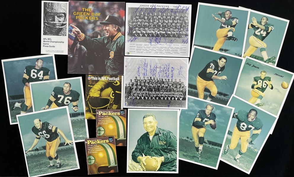 1960s-70s Green Bay Packers Signed 8"x10" Photos, Press Guide & more (Lot of 28)