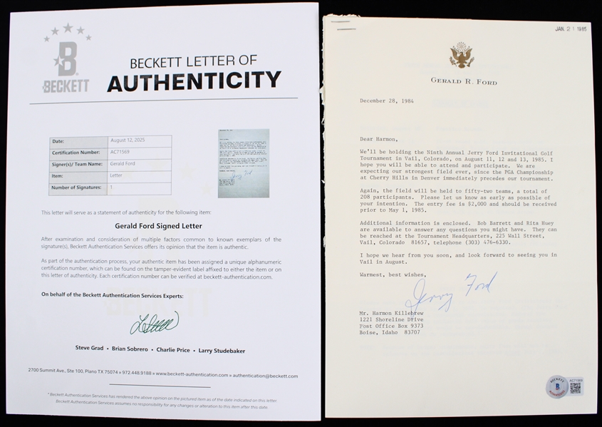 1984 Gerald Ford Signed Letter to Harmon Killebrew (Beckett)